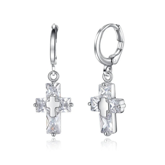Trendy Korean Cross Earrings – Luxury CZ Dangle Jewelry for Women