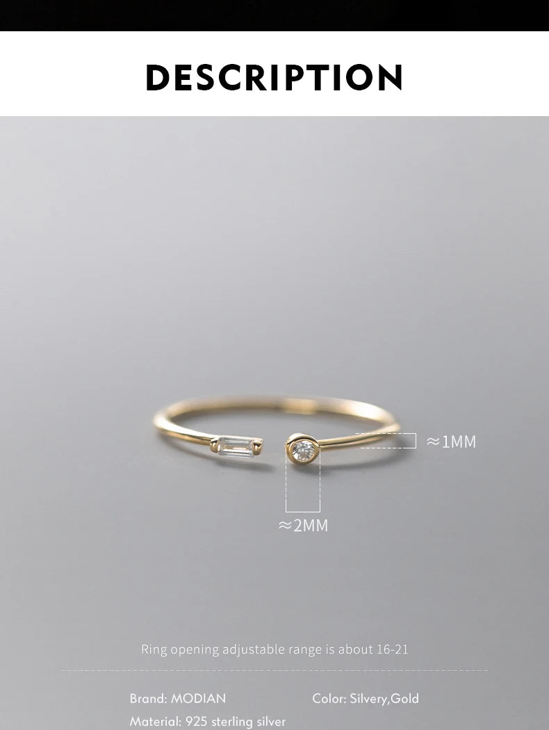 Modian Real 925 Sterling Silver Simple Thin Clear CZ Finger Rings Adjustable 14K Gold Ring For Women Wedding Jewelry Gifts