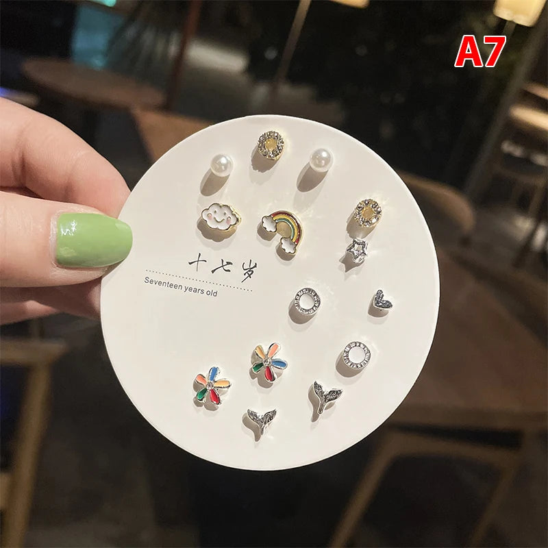 7pair Korean Fashion Small Geometric Female Earrings Set Multiple Pairs of Butterfly Cute Stud Earrings Jewelry