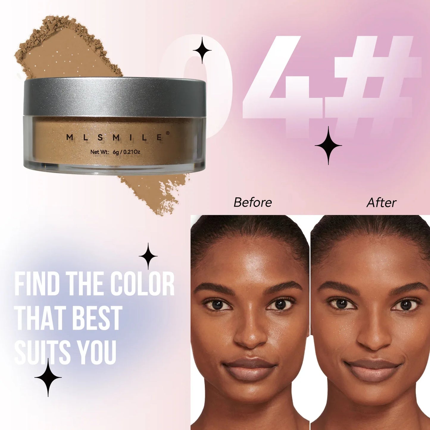 MLSIMLE 4 COLORS Natural Shimmer Pearl Setting Powder Contouring Highlighting Waterproof Sweat-proof Oil-control Makeup Powder