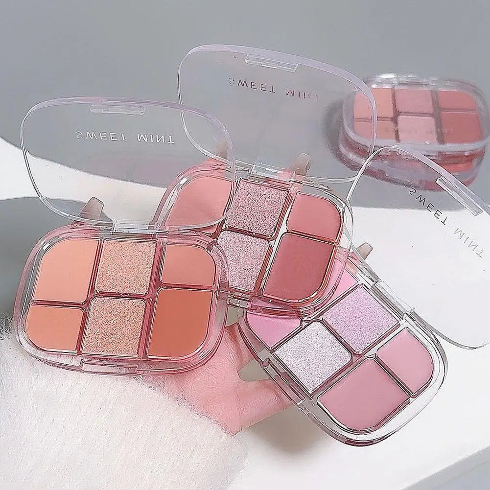 6-Color Pink Eyeshadow Palette – Matte, Shimmer & Silkworm Brightening
