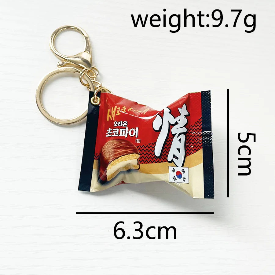 Korean Chocolate Pie Keychains Realistic Snack Packaging Creative Snack Bags Bag Pendants Food And Toy Decorations