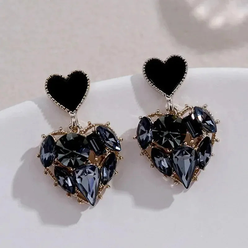 Woman's Temperament Gray Heart Shape Dangle Earrings Stud Natural Stone Craved Zinc Alloy Earrings Korean Style Evening Jewelry