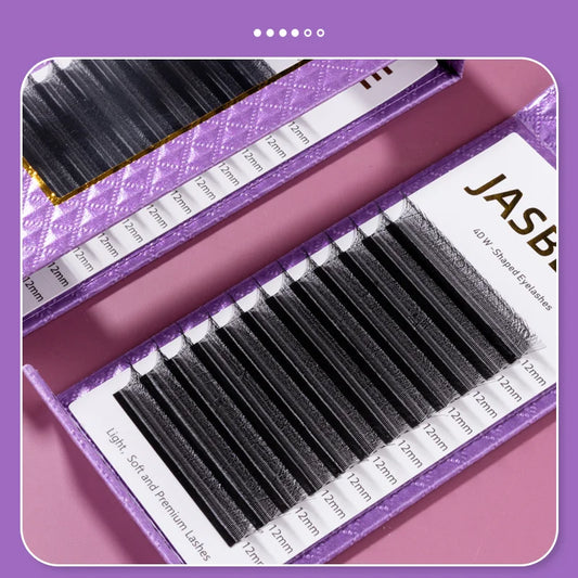 JASBLUE 4D W Shaped Eyelash Extension Premade Fans Natural Soft Light Individual Lashes 12 Lows False Eyelash CD Curl