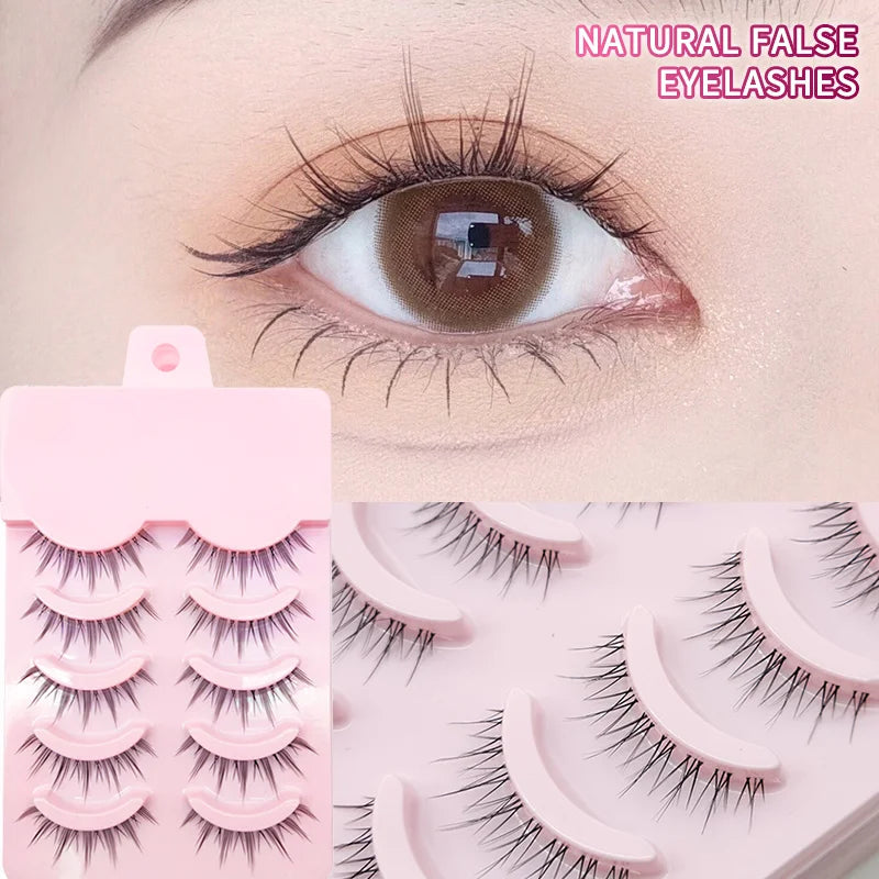 Manga Lashes 5 Pairs Anime Cosplay Faux Mink Lashes Korean Natural short Full Strip Lashes Clear Band Soft Eyelash Extension Hot