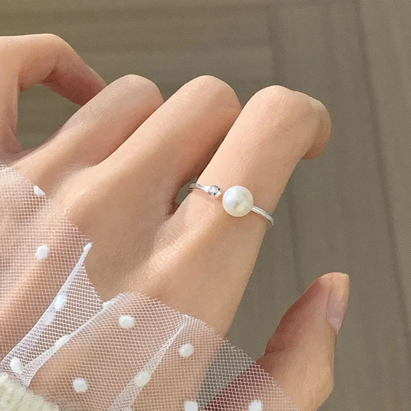 PANJBJ 925 Sterling Silver Pearl Irregular Ring for Women Shell Overlapping Hollow Sweet Design Jewelry Gift Dropshipping