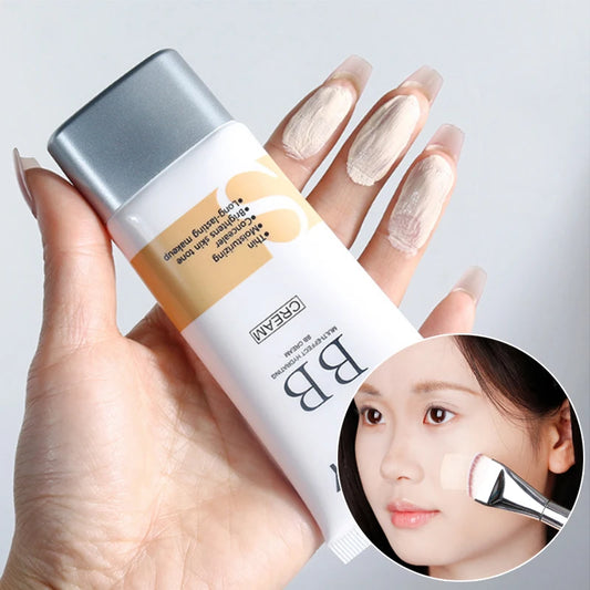Hydrating Foundation With Brush Korean Makeup Base Waterproof Ivory White Natural Brighten Skin Full Coverage Concealer BB Cream