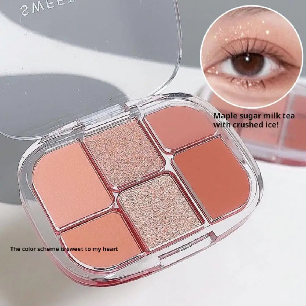 6-Color Pink Eyeshadow Palette – Matte, Shimmer & Silkworm Brightening