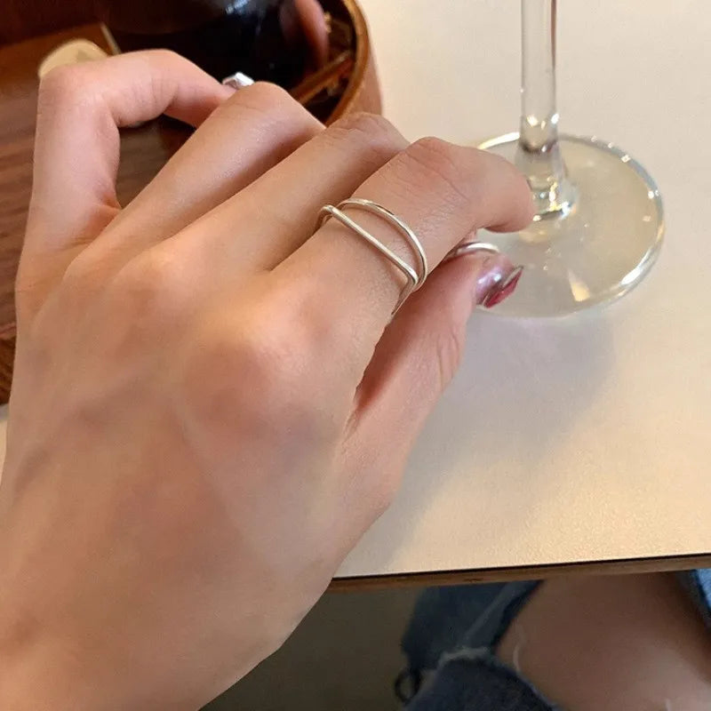 PANJBJ 925 Sterling Silver Pearl Irregular Ring for Women Shell Overlapping Hollow Sweet Design Jewelry Gift Dropshipping