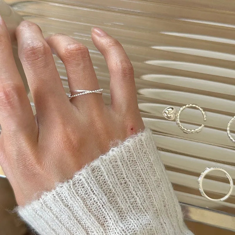 PANJBJ 925 Sterling Silver Pearl Irregular Ring for Women Shell Overlapping Hollow Sweet Design Jewelry Gift Dropshipping