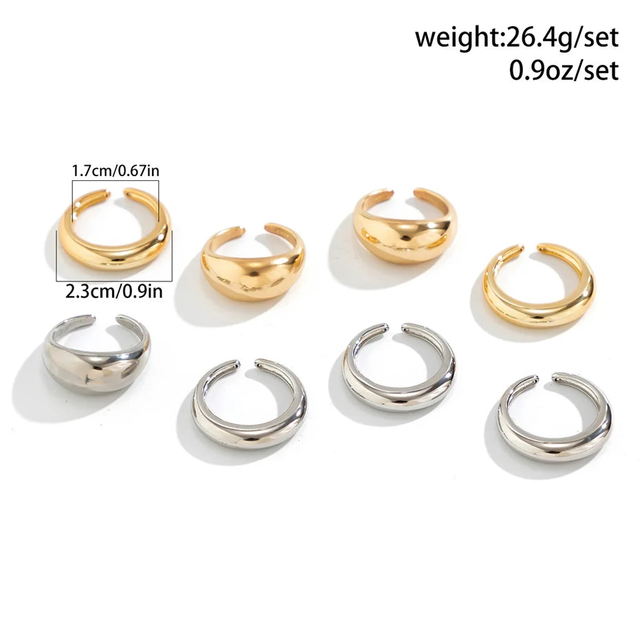 8Pcs/Set Creative Smooth Water Drop Rings for Women Vintage Geometric Adjustable Open Finger Nail Ring Couple Wed Accessories