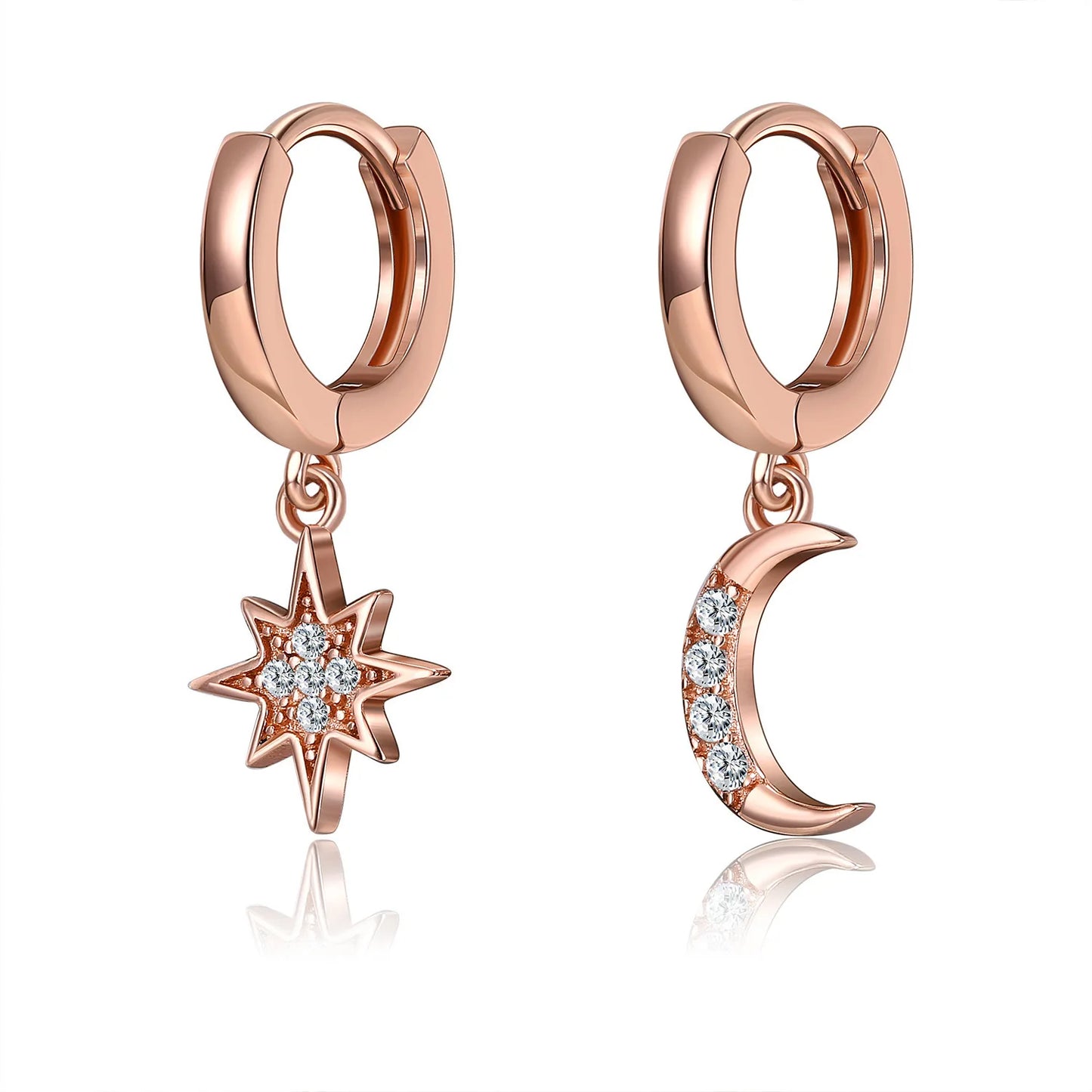 VENTFILLE 925 Sterling Silver Star & Moon Hoop Earrings for Women