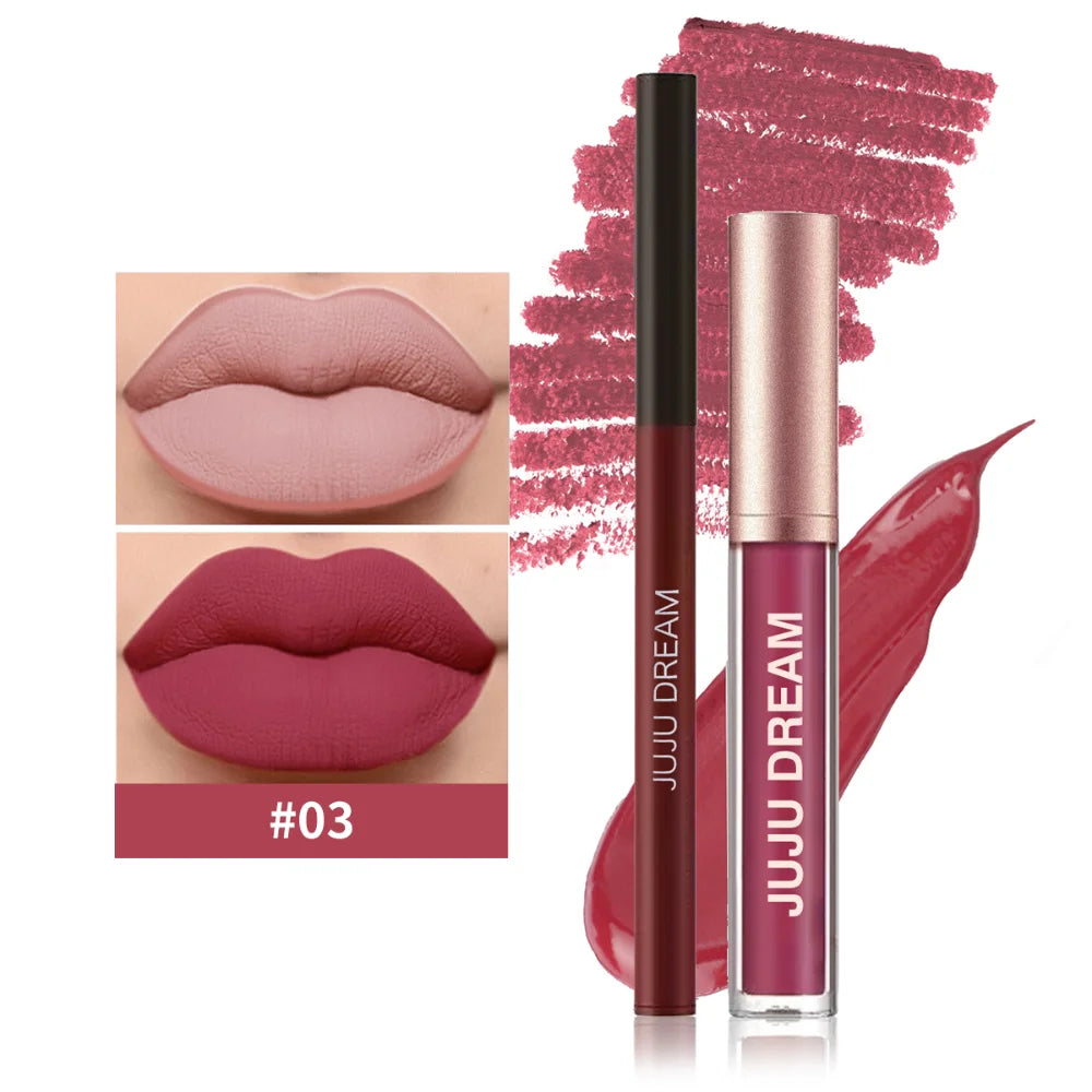 Matte Lip Liner & Lipstick Set, Waterproof Long-Lasting, Soft Matte Finish, Easy Apply, Xmas & Halloween Makeup, Unisex Safe