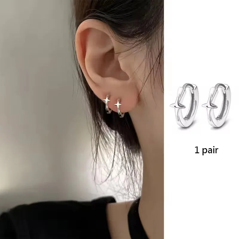 VENTFILLE 925 Sterling Silver Star & Moon Hoop Earrings for Women