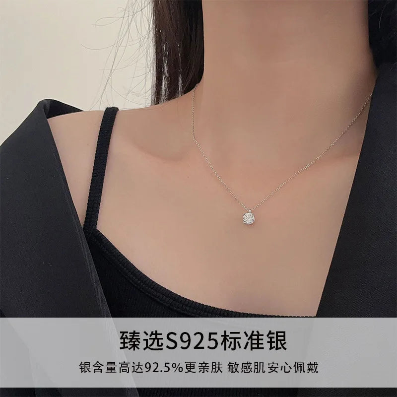 Sterling Silver S925 Clamoissanite Necklace High-end Fashion Design Simple Classic Pendant Necklace