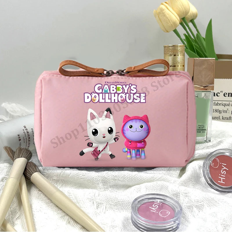 Gabby Dollhouse Makeup Pouch for Women Anime Cartoon Pink Cosmetic Bag Girls Fashion Cosmetics Storage Bag Portable Handbags