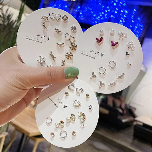 7pair Korean Fashion Small Geometric Female Earrings Set Multiple Pairs of Butterfly Cute Stud Earrings Jewelry