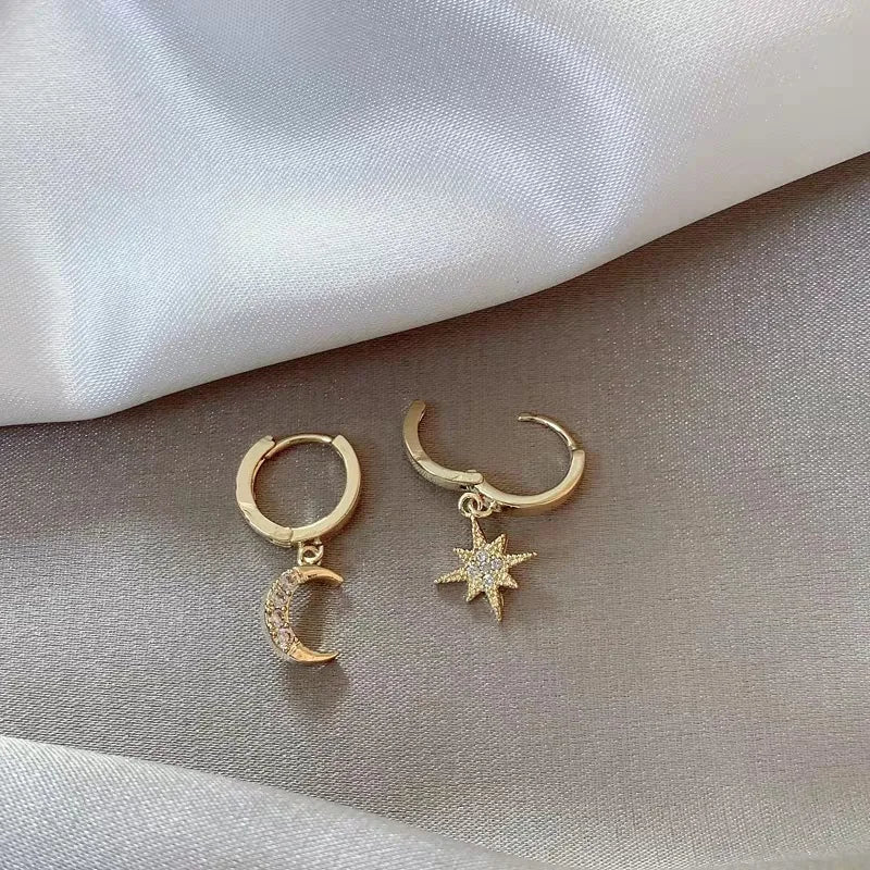 VENTFILLE 925 Sterling Silver Star & Moon Hoop Earrings for Women