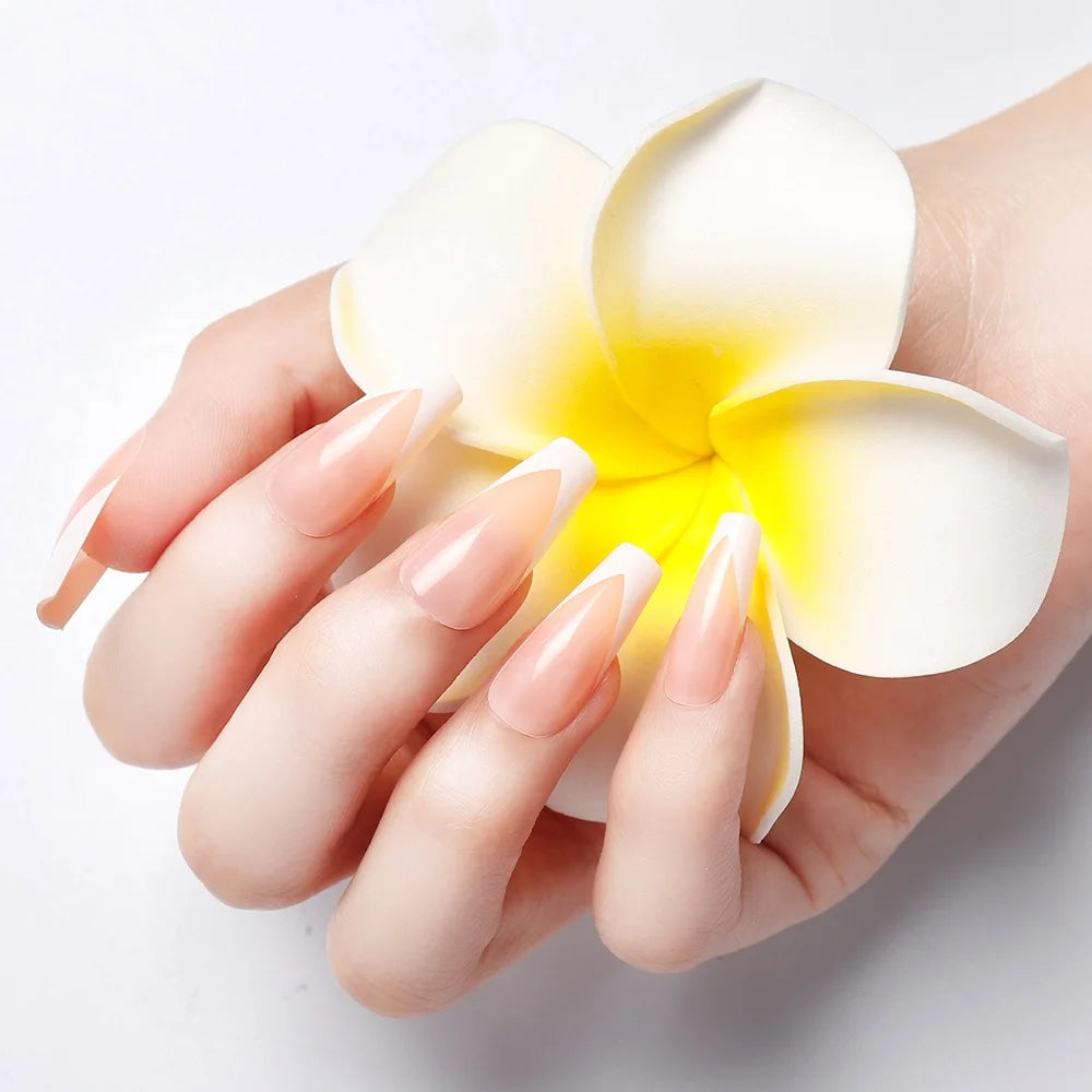 24Pcs Classical French Short Fake Nails Natural French Full Cover False Nails Classical Full Artificial Nails Basic Tools