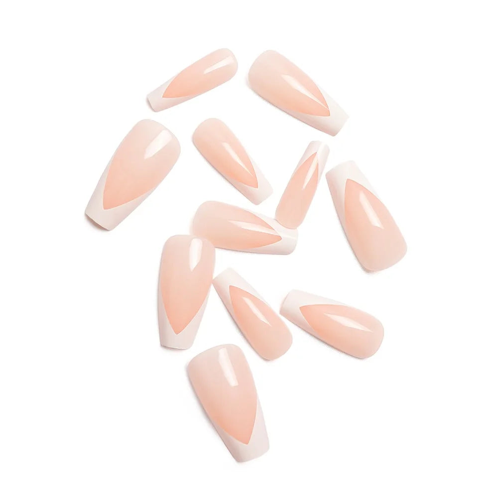 24Pcs Classical French Short Fake Nails Natural French Full Cover False Nails Classical Full Artificial Nails Basic Tools