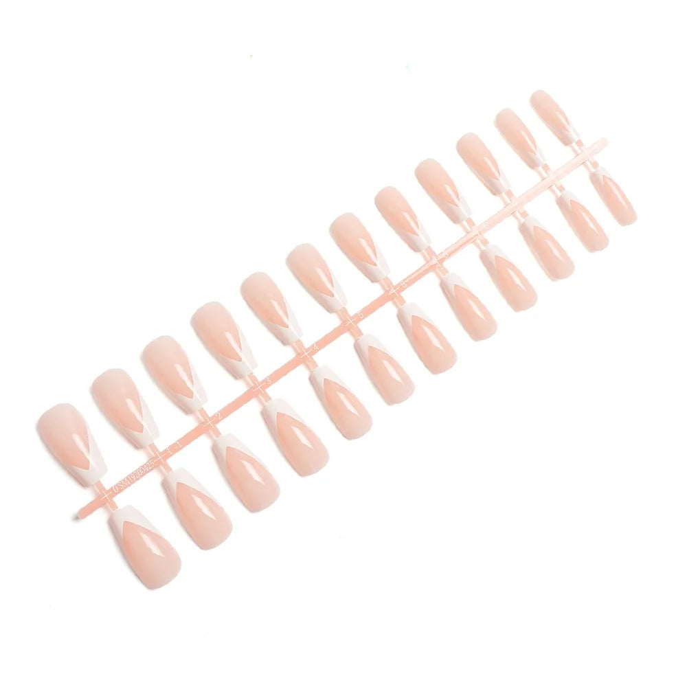 24Pcs Classical French Short Fake Nails Natural French Full Cover False Nails Classical Full Artificial Nails Basic Tools