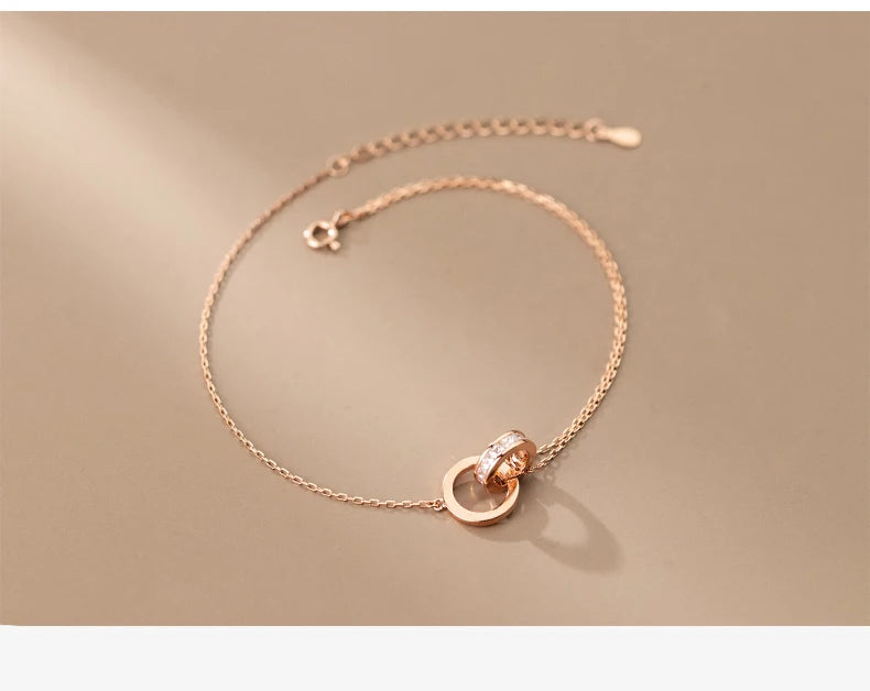 Anklet For Women Girl S925 Sterling Silver Rose Gold Color Steric Zirconia Adjustable Beach Style Foot Ankle Bracelet Jewelry
