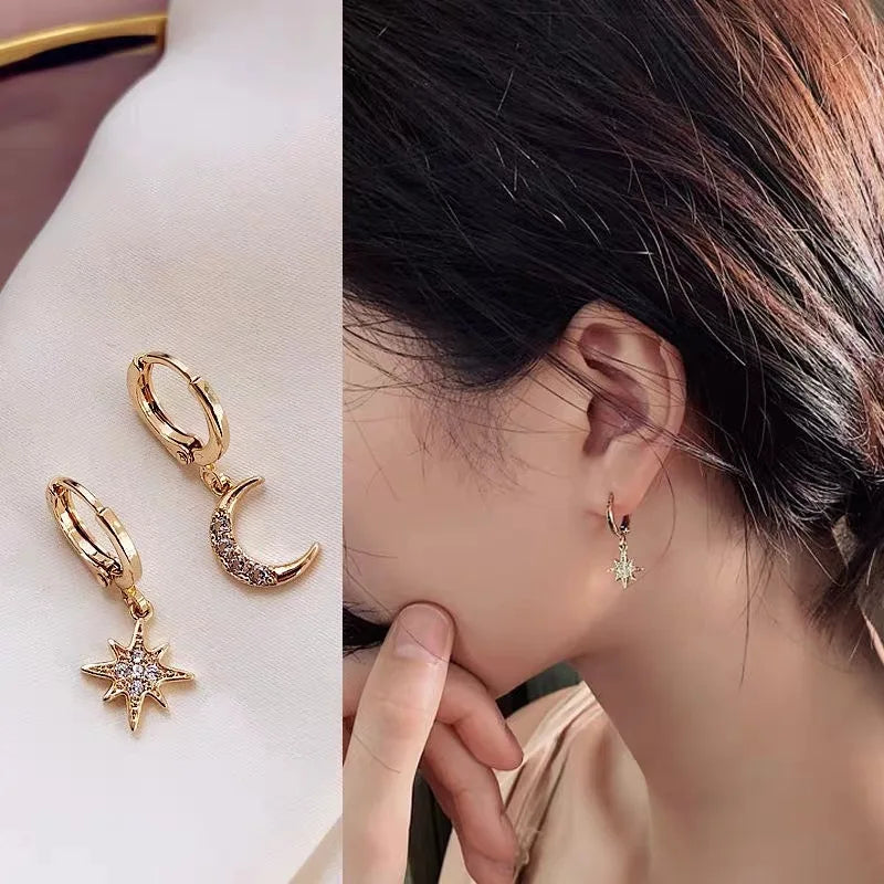 VENTFILLE 925 Sterling Silver Star & Moon Hoop Earrings for Women