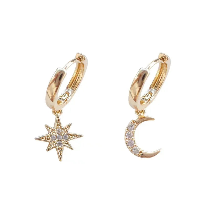 VENTFILLE 925 Sterling Silver Star & Moon Hoop Earrings for Women
