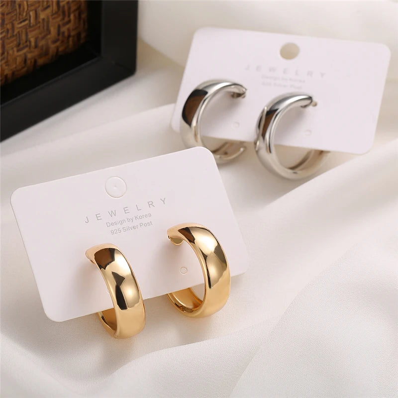 Fashion Simple Silver Color Hoop Earrings for Women Girl Circle Round Minimalist Earrings Party C-Shape Classic Jewelry Gifts