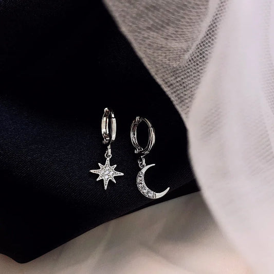 VENTFILLE 925 Sterling Silver Star & Moon Hoop Earrings for Women