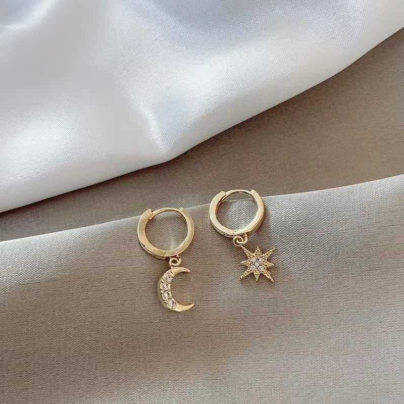 VENTFILLE 925 Sterling Silver Star & Moon Hoop Earrings for Women