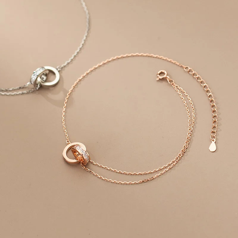 Anklet For Women Girl S925 Sterling Silver Rose Gold Color Steric Zirconia Adjustable Beach Style Foot Ankle Bracelet Jewelry
