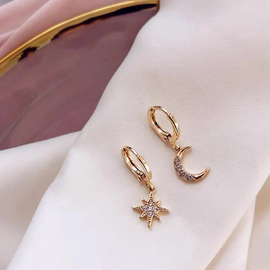 VENTFILLE 925 Sterling Silver Star & Moon Hoop Earrings for Women