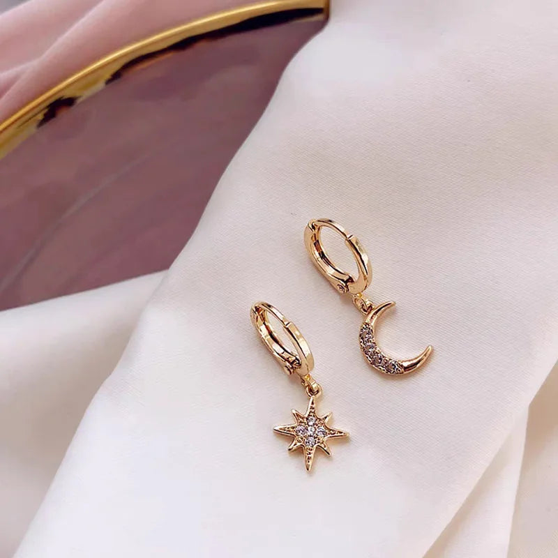 VENTFILLE 925 Sterling Silver Star & Moon Hoop Earrings for Women