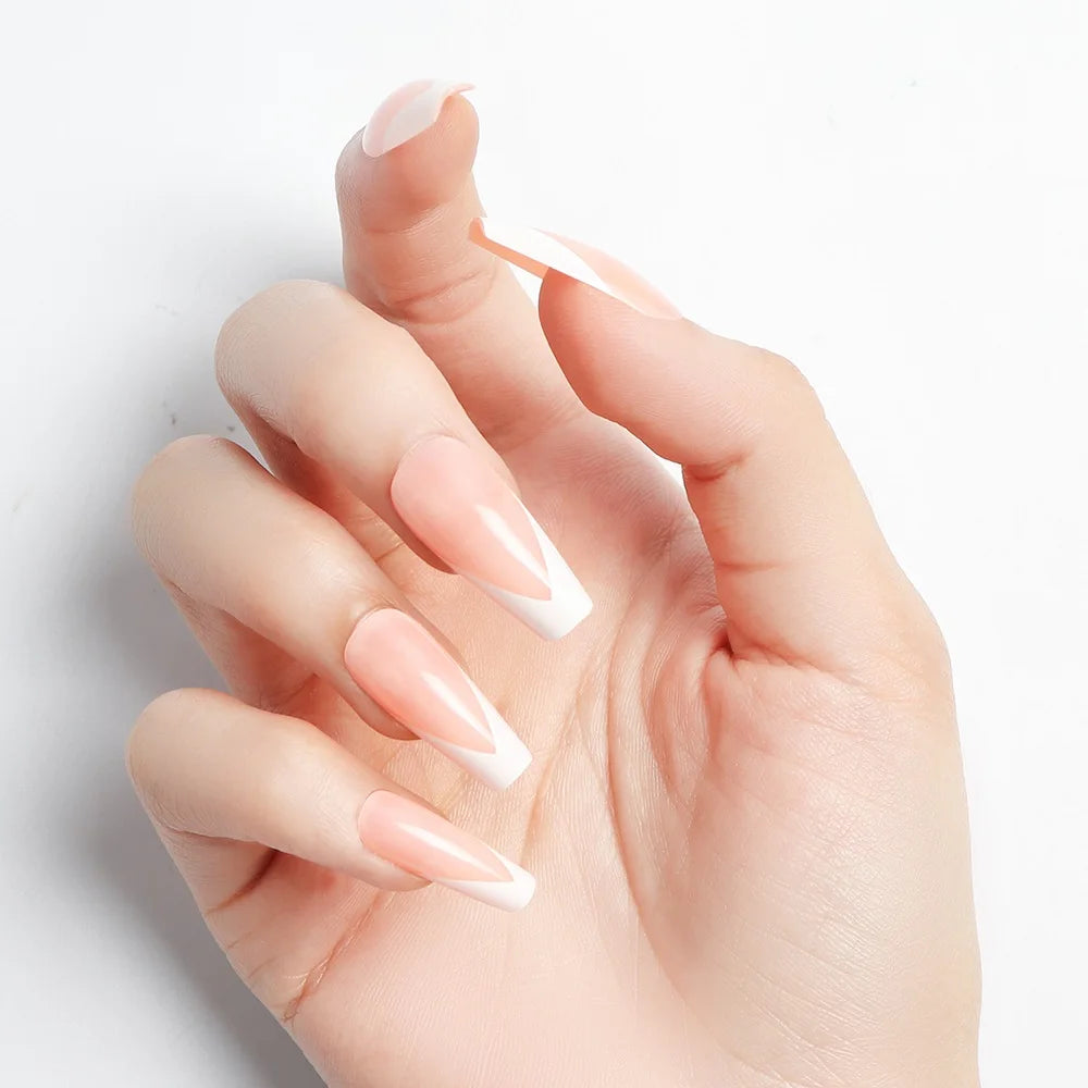 24Pcs Classical French Short Fake Nails Natural French Full Cover False Nails Classical Full Artificial Nails Basic Tools