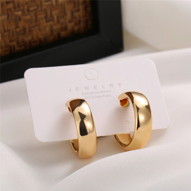 Fashion Simple Silver Color Hoop Earrings for Women Girl Circle Round Minimalist Earrings Party C-Shape Classic Jewelry Gifts