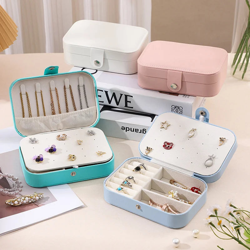 Portable Storage Jewellery Box Simple Design Travel Display Jewellery Bracelet Jewellery Earring Leather Button Jewellery Box