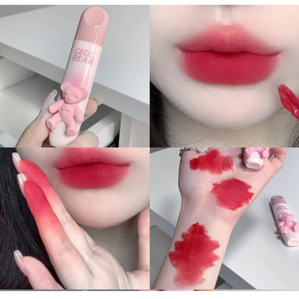 Little Bear Crystal Frozen Strawberry Glossy Lip Glaze Mirror Whitening Nude Doodle Lip Korean Makeup Y2K Cosmetics Lipsticks