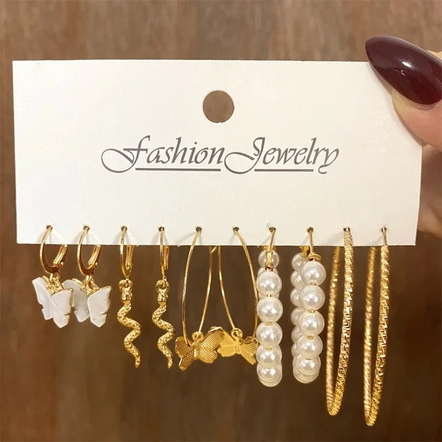 Fashion Gold Color Earrings Set Geometry Butterfly Pearl Earrings For Women Ear of wheat Simple Metal Round Party Jewelry 2022