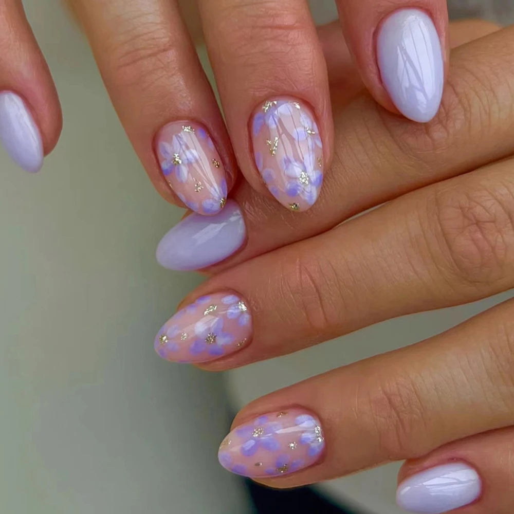 24pcs short oval nails, press nails, removable, reusable, artificial nails for women and girls daily wear