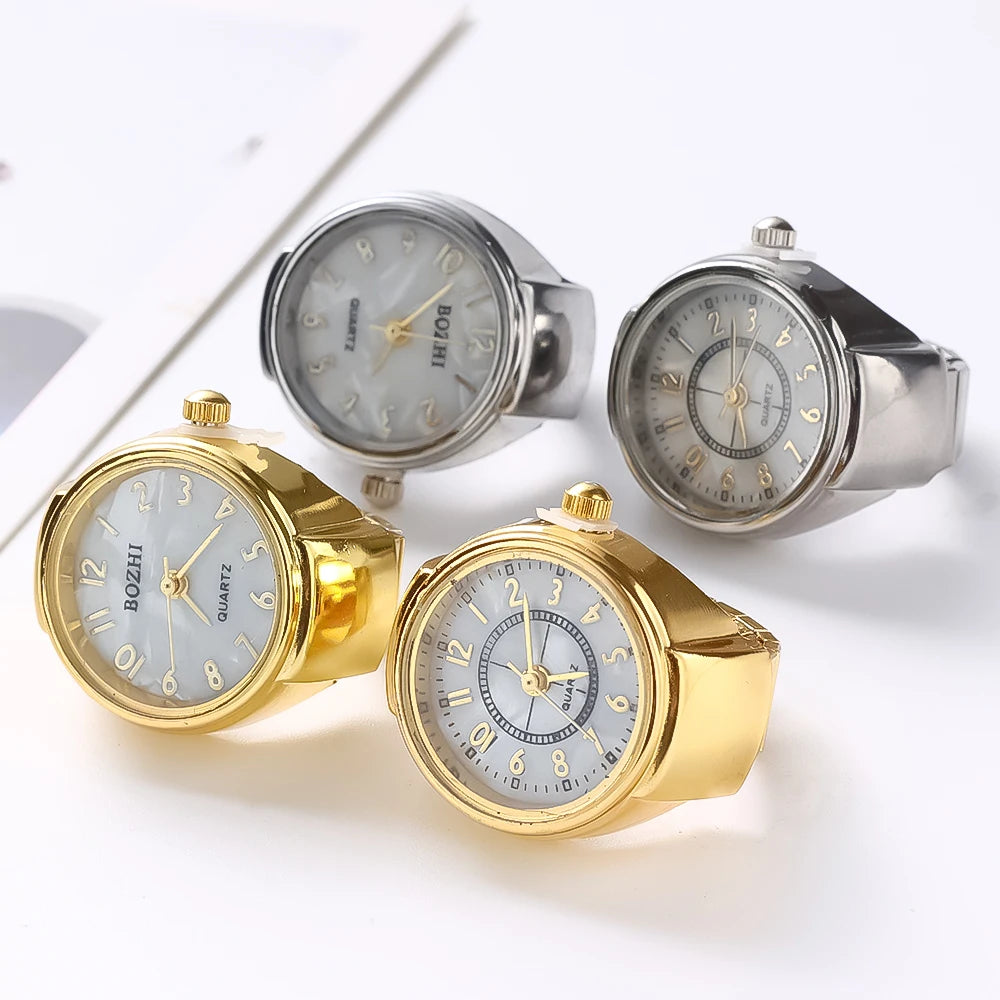 Vintage Punk Finger Watch Mini Elastic Strap Alloy Watches Couple Rings Jewelry Clock Retro Roman Quartz Watch Rings Women Men
