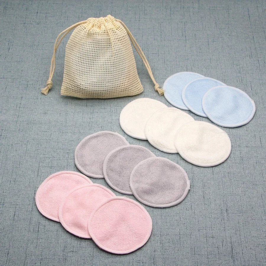 12PC Reusable Cotton Pads Makeup Remover Pads Washable Round Bamboo Make Up Pads Cloth Nursing Pads Skin Care Tool Skin Cleaning
