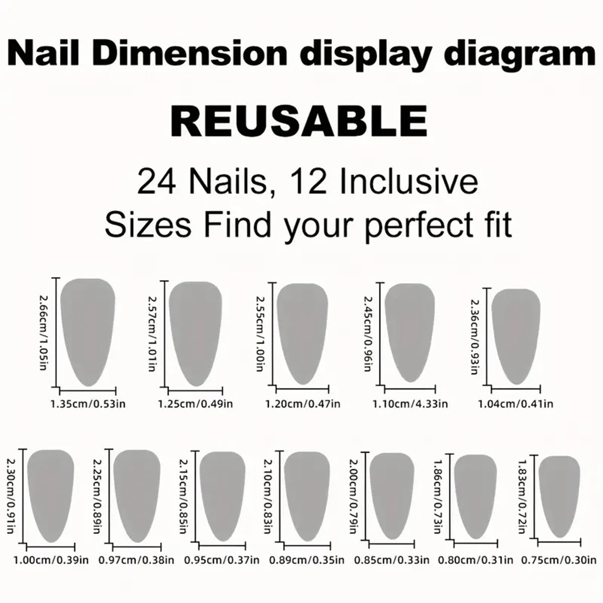 A full set of 24 long almond-shaped fake nails, designed in dark blue and three-dimensional 3D rhinestone aristocratic style, in