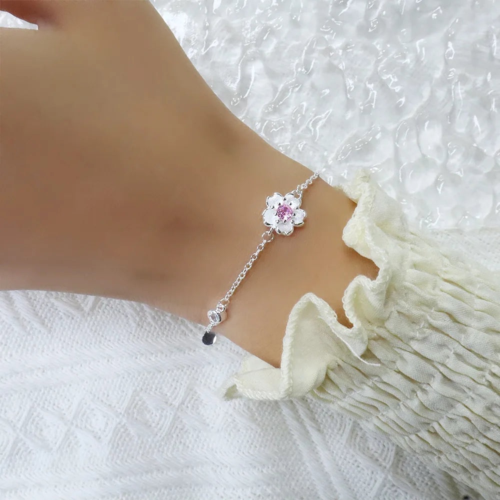 925 Sterling Silver Bracelet Bangle Simple Green Leaf Elegant Nature For Woman Girl Fashion Jewelry Gift Dropship Wholesale