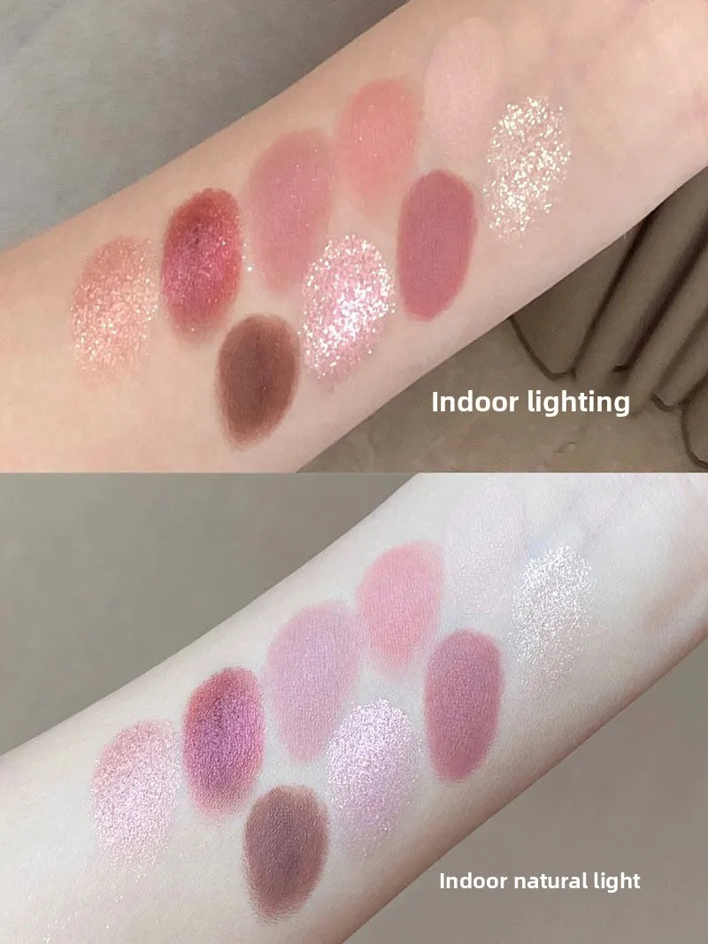9 Color Eyeshadow Palette Rose Pink Earth Color Pearly Matte Milk Tea Glitter Eye Shadow Makeup Lasting Korean Cosmetic Set
