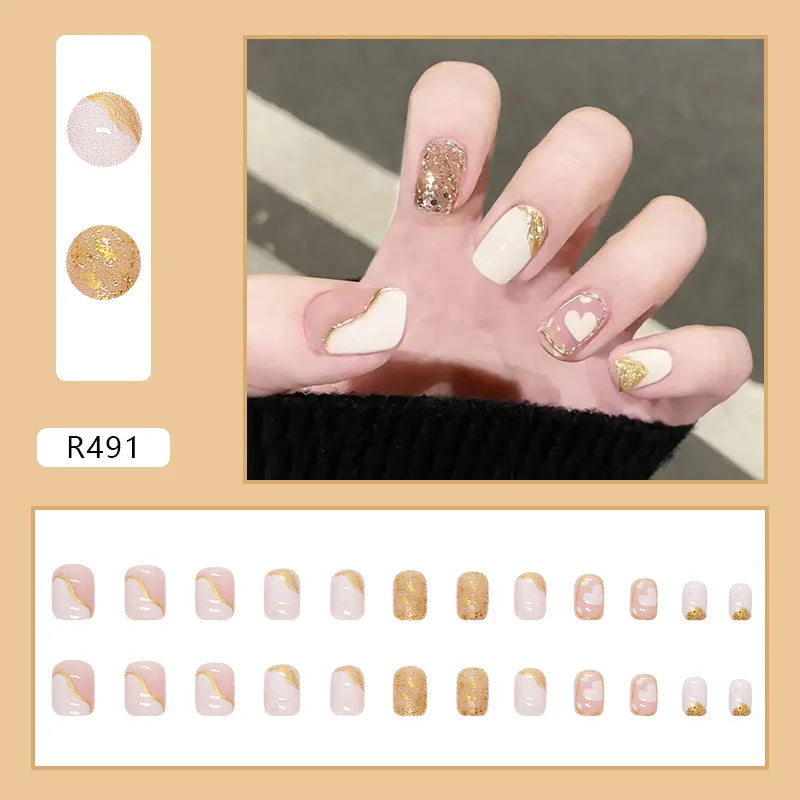 24PCS/Box 2022New Artificial Nails With Glue Milky White Pink Gradients Long Ballet Full Cover Acrylic Nail Stick Fake Nail Tips