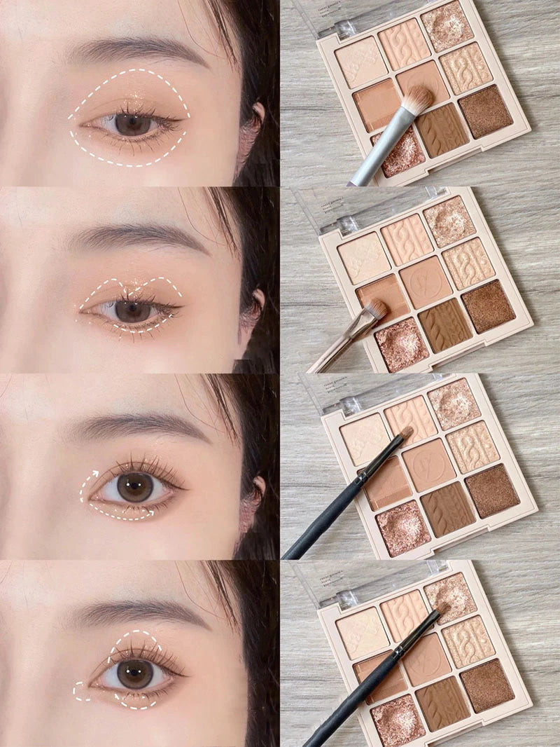 9-Color Eye Shadow Palette Glitter Pearly Eyeshadow Palette Nude Long Lasting Korean Charming Eyes Make Up Palette Cosmetics
