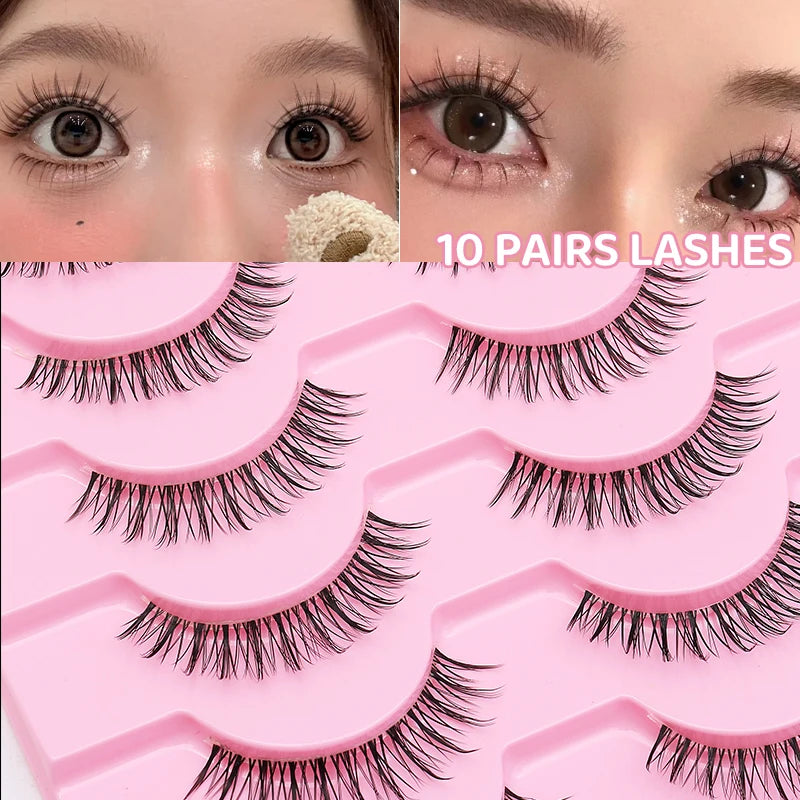 DINGSEN 10Pairs Clear Band Anime Natural False Eyelashes Manga Lashes False Eyelashes Korean Makeup Wholesale Fake Eyelashes
