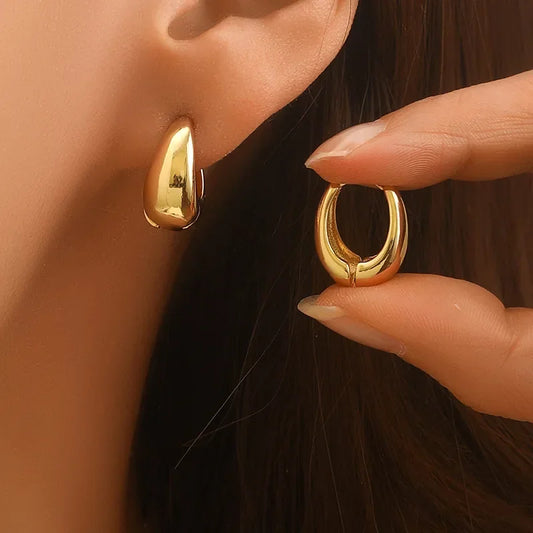 Vintage Chunky Stainless Steel Hoop Earrings For Women Fashion Simple Round Circle Simple Earrings Party Jewelry Holiday Gifts