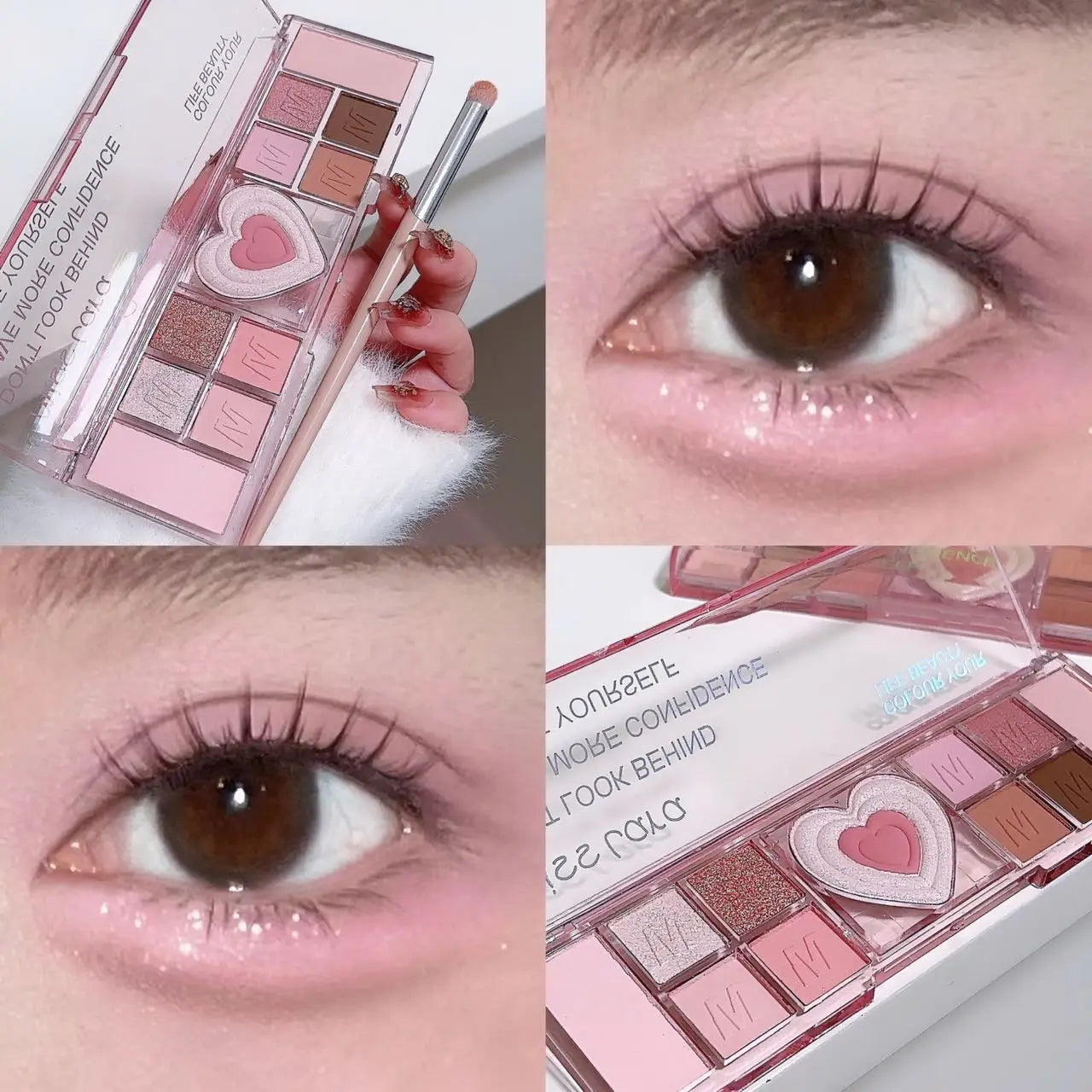 Gliter Love Heart Pink Eyeshadow Palette Natural Cool Tone Low Saturation Eye Shadow Pallet Brown Korean Makeup Cosmetic